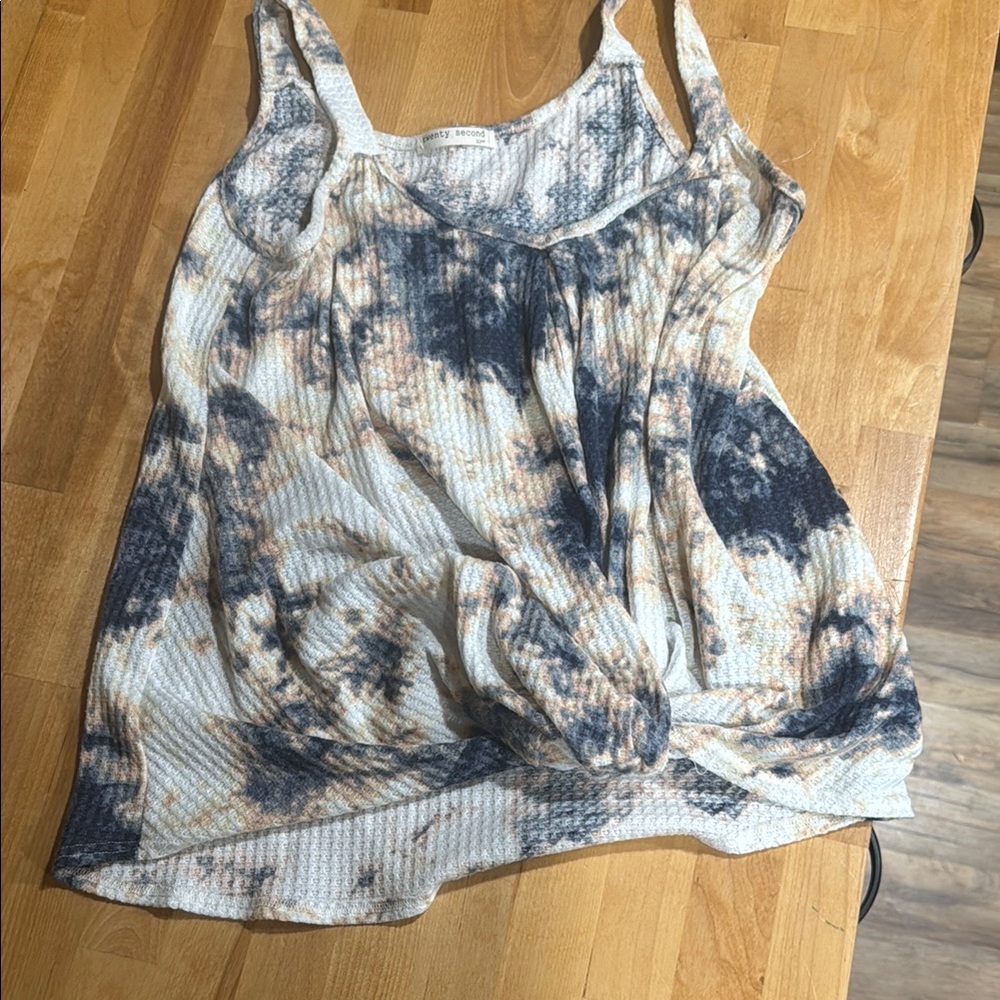 Twenty Second Blue and White Ribbed Camisole with Tie Front